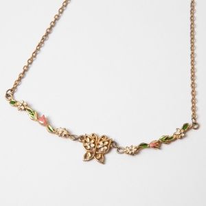 Vintage Park Lane Butterfly & Flowers Necklace Floral Nature Jewelry Gold Tone